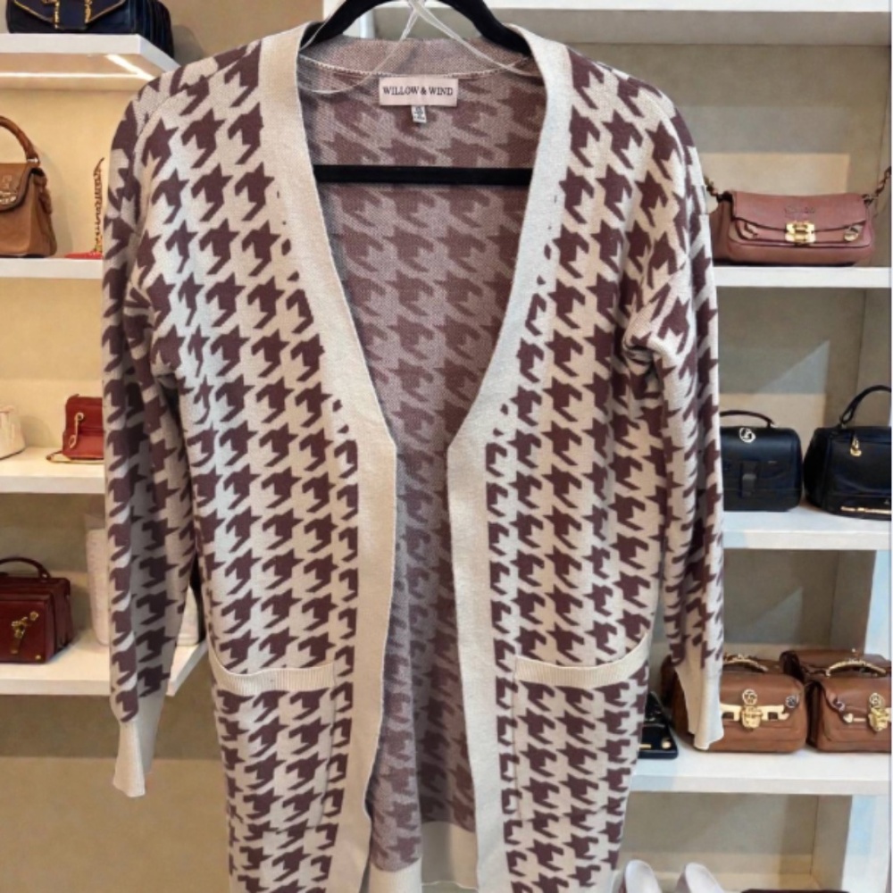 Willow & Wind Women's Houndstooth Cardigan- Super Soft‎ & Cozy!- Size XS